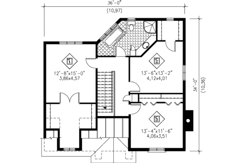 House Blueprint - Floor Plan - Upper Floor for Colonial House Plan #25-4146 - 3 bed, 1.5 bath