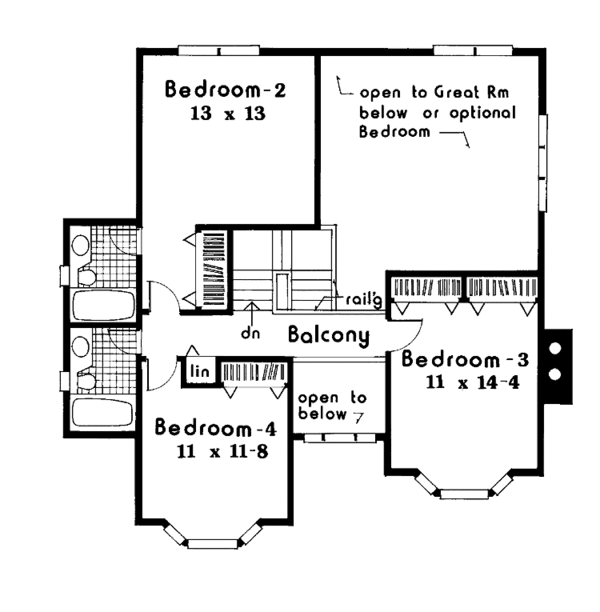 Traditional Floor Plan - Upper Floor Plan #3-332