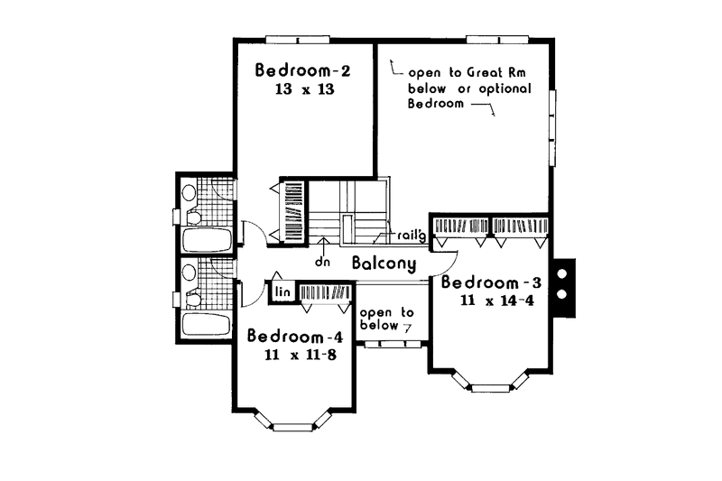 House Plan Design - Floor Plan - Upper Floor for Traditional House Plan #3-332 - 4 bed, 3.5 bath