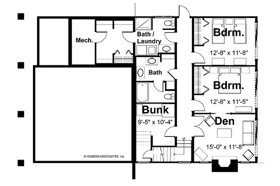 Floor Plan - Lower Floor for Bungalow House Plan #928-22 - 5 bed, 3.5 bath