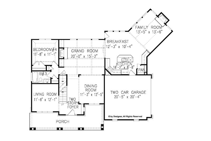 House Blueprint - Floor Plan - Main Floor for Craftsman House Plan #54-295 - 4 bed, 3 bath