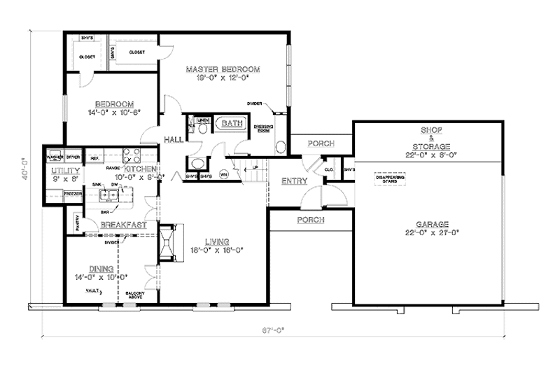 Home Plan - Floor Plan - Main Floor for Contemporary House Plan #45-496 - 3 bed, 2 bath