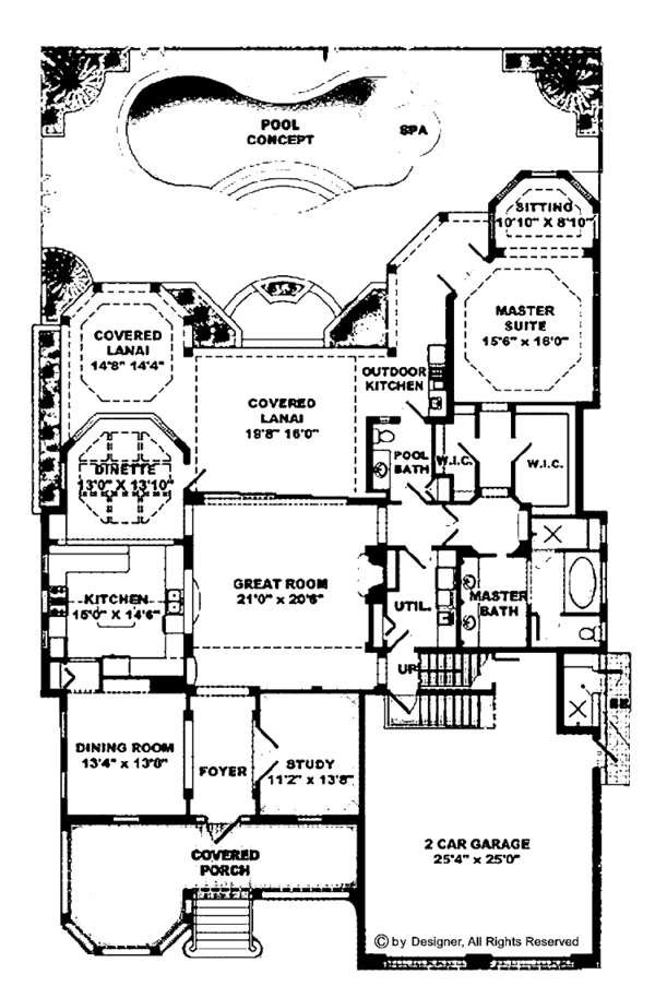 House Design - Mediterranean Floor Plan - Main Floor Plan #1017-54