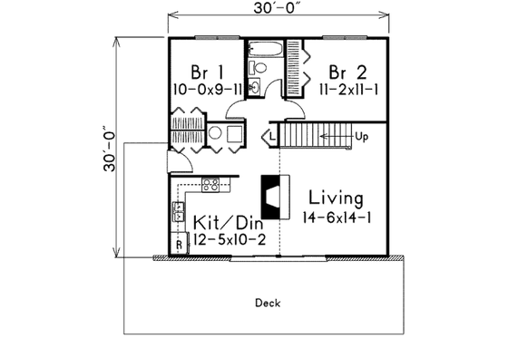 Floor Plan - Main Floor for Cottage House Plan #57-493 - 3 bed, 1 bath