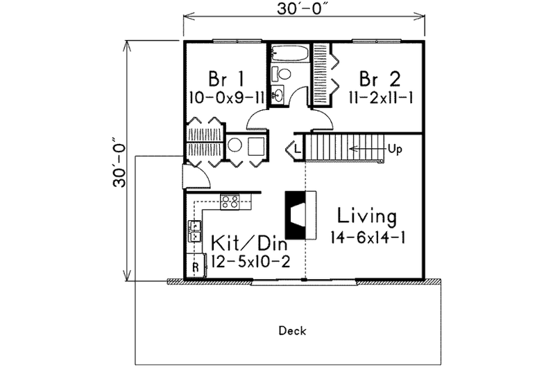 House Blueprint - Floor Plan - Main Floor for Cottage House Plan #57-493 - 3 bed, 1 bath