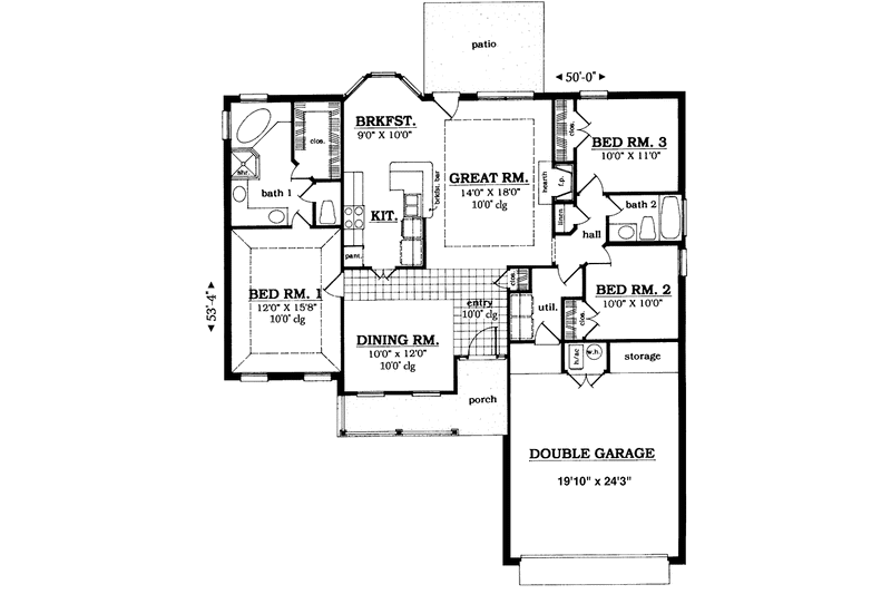 Dream House Plan - Floor Plan - Main Floor for Country House Plan #42-613 - 3 bed, 2 bath