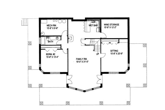 Floor Plan - Lower Floor for Ranch House Plan #117-840 - 2 bed, 3 bath