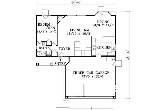 Floor Plan - Main Floor for Adobe / Southwestern House Plan #1-1400 - 4 bed, 3 bath