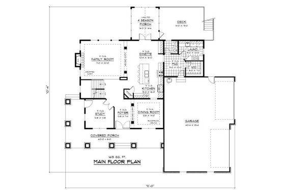 Traditional style house plan, main level floor plan