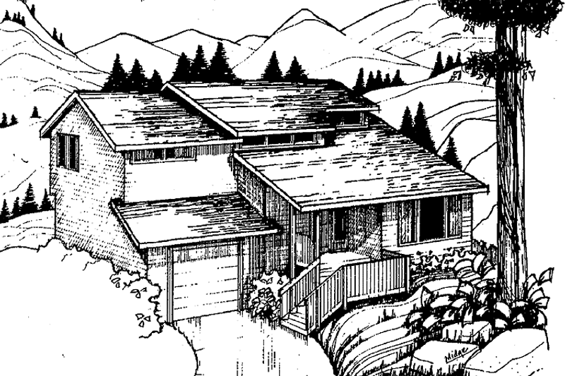 Home Plan - Exterior - Front Elevation 3 for Contemporary House Plan #60-886 - 2 bed, 1 bath