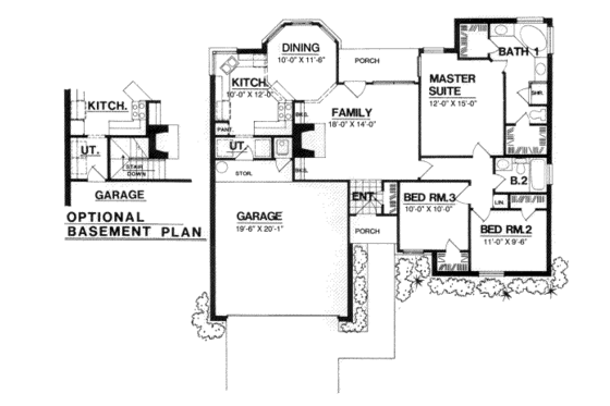 Floor Plan - Main Floor for Traditional House Plan #40-205 - 3 bed, 2 bath