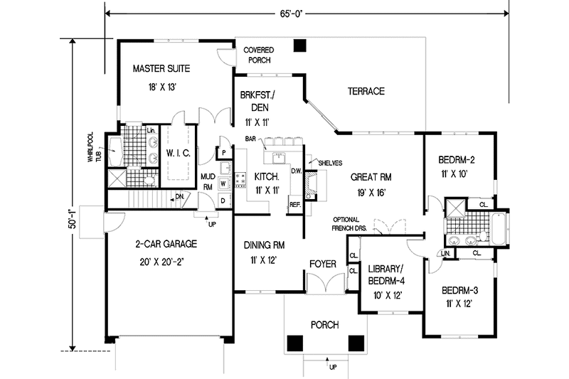 Architectural House Design - Floor Plan - Main Floor for European House Plan #3-288 - 3 bed, 2 bath