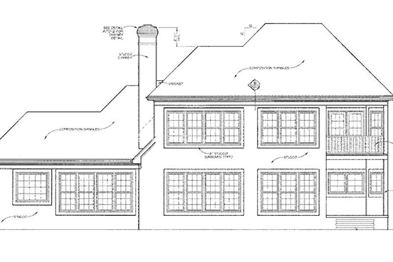 Home Plan - Exterior - Rear Elevation for European House Plan #453-391 - 3 bed, 2.5 bath