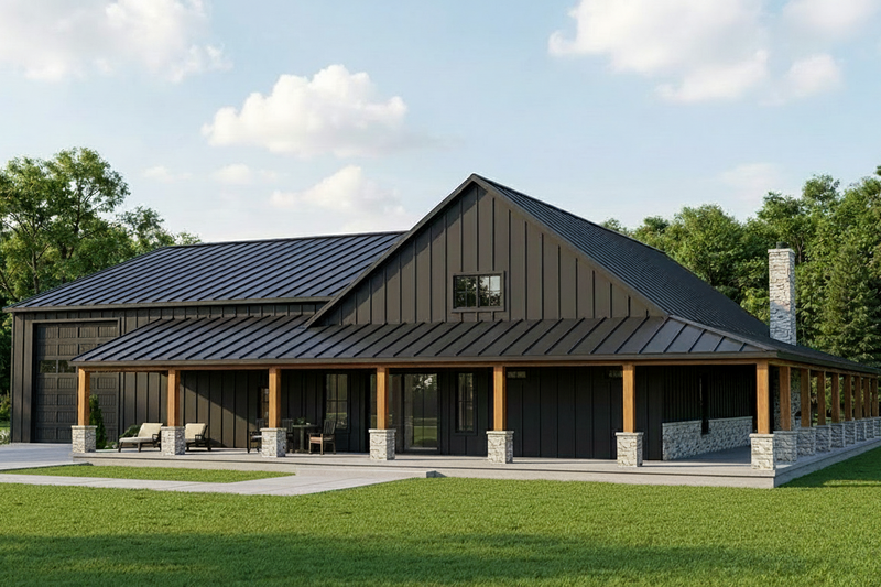 House Plan Design - Exterior - Rear Elevation for Barndominium House Plan #1064-204 - 3 bed, 2.5 bath