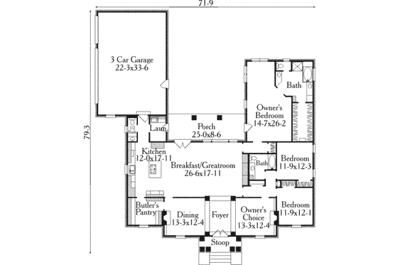 Floor Plan - Main Floor for Southern House Plan #406-235 - 3 bed, 2.5 bath