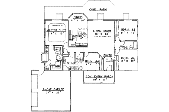 Floor Plan - Main Floor for Ranch House Plan #117-392 - 4 bed, 2.5 bath