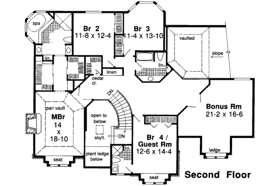 Floor Plan - Upper Floor for European House Plan #312-143 - 4 bed, 5 bath
