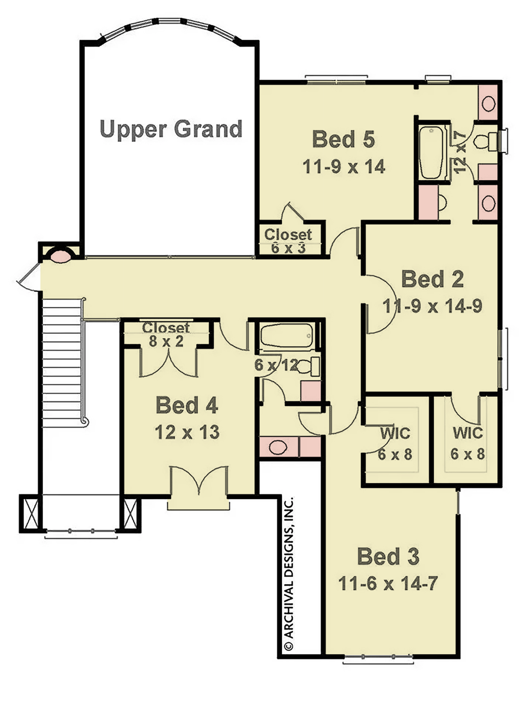 Floor Plan - Upper Floor for European House Plan #119-223 - 5 bed, 3 bath