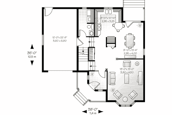 Floor Plan - Main Floor for European House Plan #23-524 - 3 bed, 1.5 bath