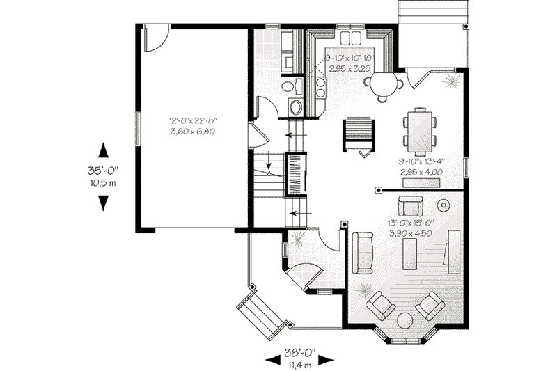 Dream House Plan - Floor Plan - Main Floor for European House Plan #23-524 - 3 bed, 1.5 bath