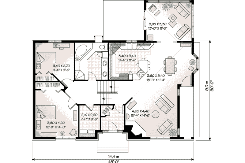 House Blueprint - Floor Plan - Main Floor for Modern House Plan #23-151 - 2 bed, 1 bath