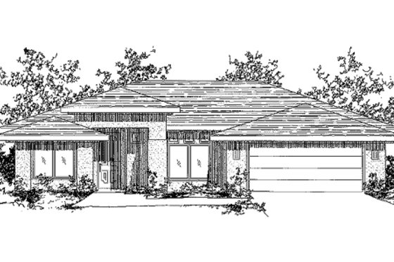 Exterior - Front Elevation for Mediterranean House Plan #24-184 - 3 bed, 2 bath