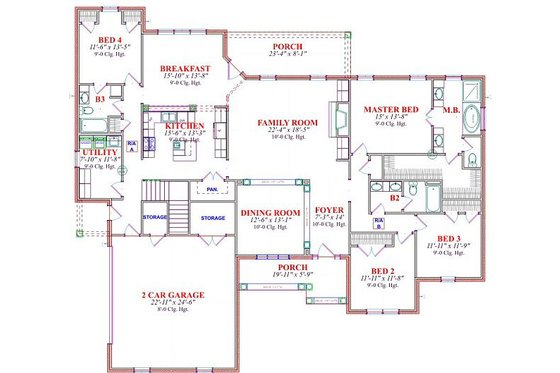 Floor Plan - Main Floor for Traditional House Plan #63-168 - 4 bed, 2.5 bath