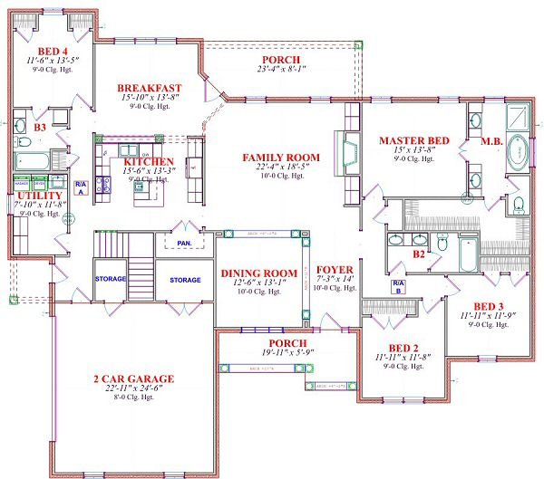 Traditional Style House Plan - 4 Beds 2.5 Baths 2802 Sq/Ft Plan #63-168 ...