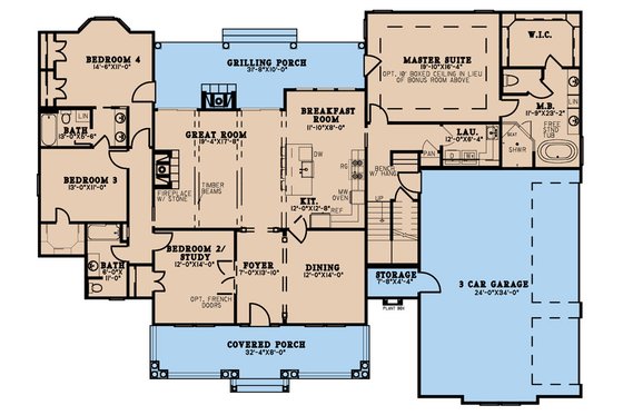 Floor Plan - Main Floor for Farmhouse House Plan #923-269 - 4 bed, 3 bath