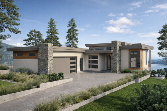 Exterior - Front Elevation 3 for Modern House Plan #1100-10 - 2 bed, 2 bath