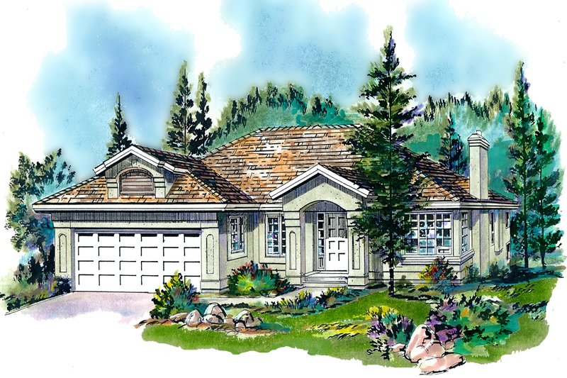 House Plan Design - Exterior - Front Elevation 3 for Mediterranean House Plan #18-150 - 3 bed, 2 bath