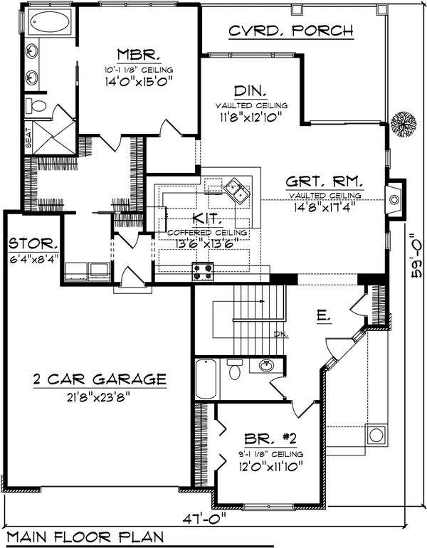 Craftsman style house plan, main level floor plan