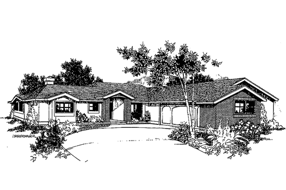 Exterior - Front Elevation 3 for Adobe / Southwestern House Plan #60-932 - 3 bed, 2 bath
