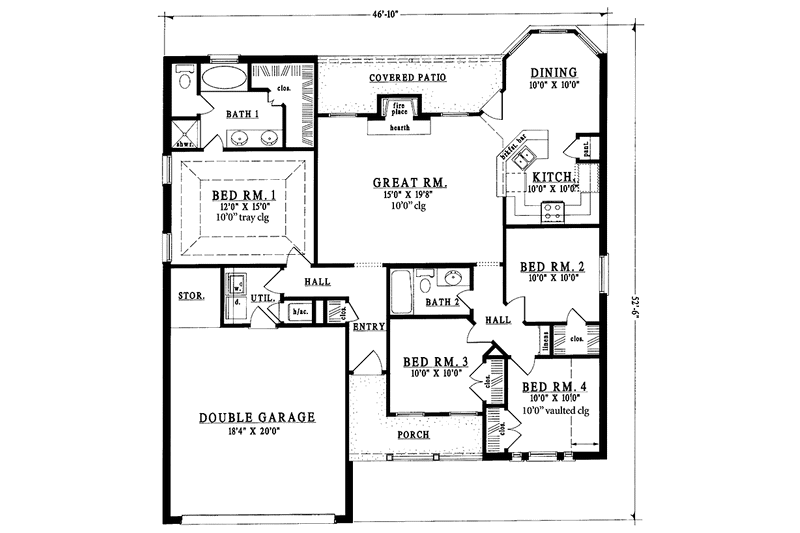 Architectural House Design - Floor Plan - Main Floor for Country House Plan #42-663 - 4 bed, 2 bath
