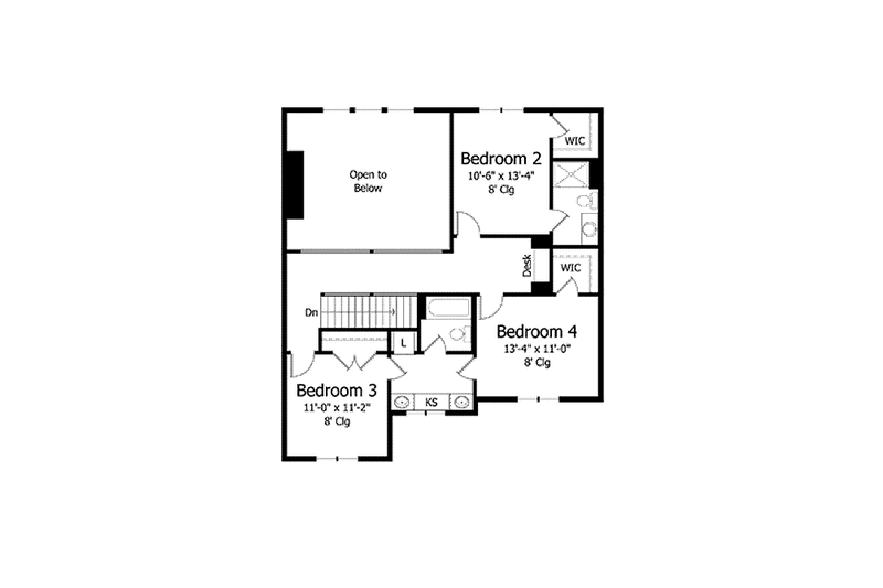 House Blueprint - Floor Plan - Upper Floor for Colonial House Plan #51-1019 - 4 bed, 3.5 bath