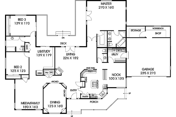 Floor Plan - Main Floor for Ranch House Plan #60-979 - 3 bed, 2.5 bath