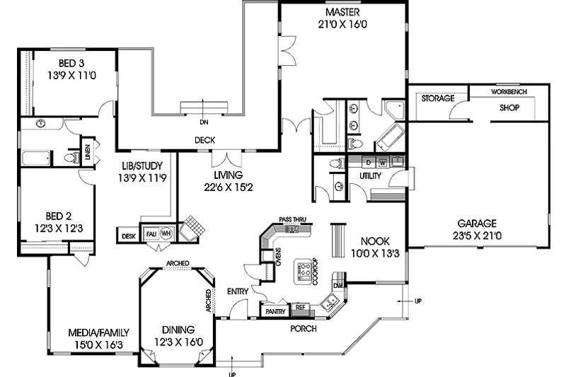 Dream House Plan - Floor Plan - Main Floor for Ranch House Plan #60-979 - 3 bed, 2.5 bath