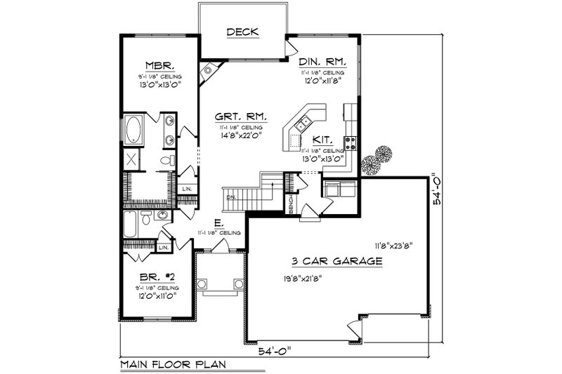 Home Plan - Floor Plan - Main Floor for Craftsman House Plan #70-1540 - 2 bed, 2 bath