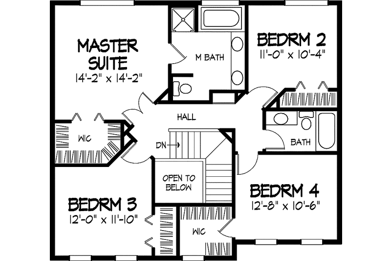 Home Plan - Floor Plan - Upper Floor for Colonial House Plan #320-883 - 4 bed, 2.5 bath