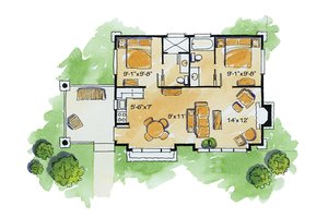 Floor Plan - Main Floor for Cabin House Plan #942-14 - 2 bed, 2 bath