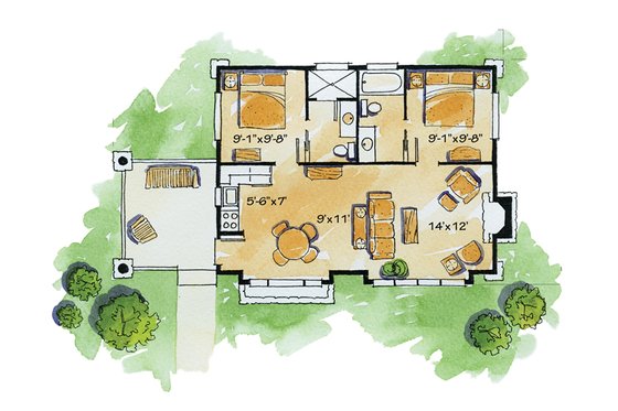 Floor Plan - Main Floor for Cabin House Plan #942-14 - 2 bed, 2 bath