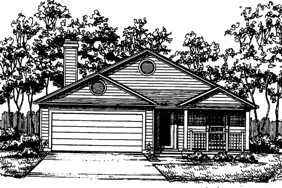 Exterior - Front Elevation 3 for Ranch House Plan #30-214 - 2 bed, 2 bath