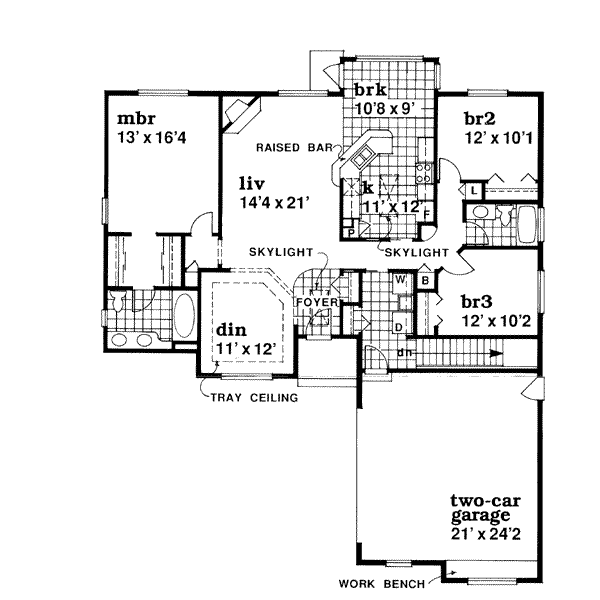 Floor Plan - Main Floor for Cottage House Plan #47-478 - 3 bed, 2 bath
