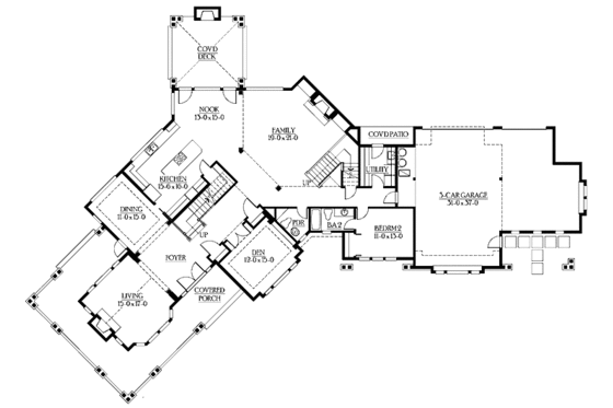 Floor Plan - Main Floor for Craftsman House Plan #132-348 - 5 bed, 4.5 bath
