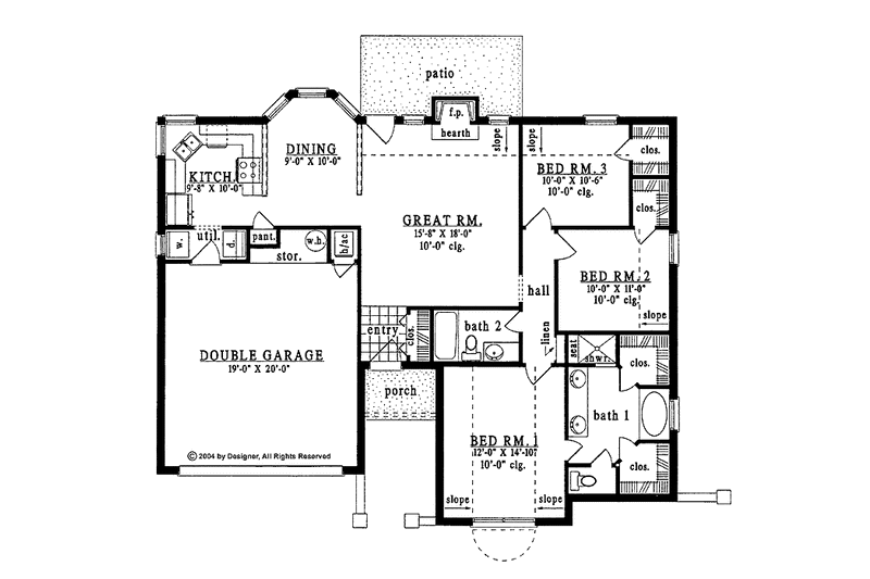Home Plan - Floor Plan - Main Floor for European House Plan #42-549 - 3 bed, 2 bath