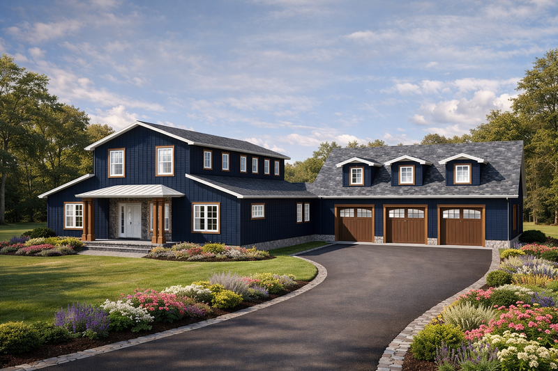 House Blueprint - Exterior - Front Elevation 3 for Barndominium House Plan #1115-13 - 4 bed, 3 bath