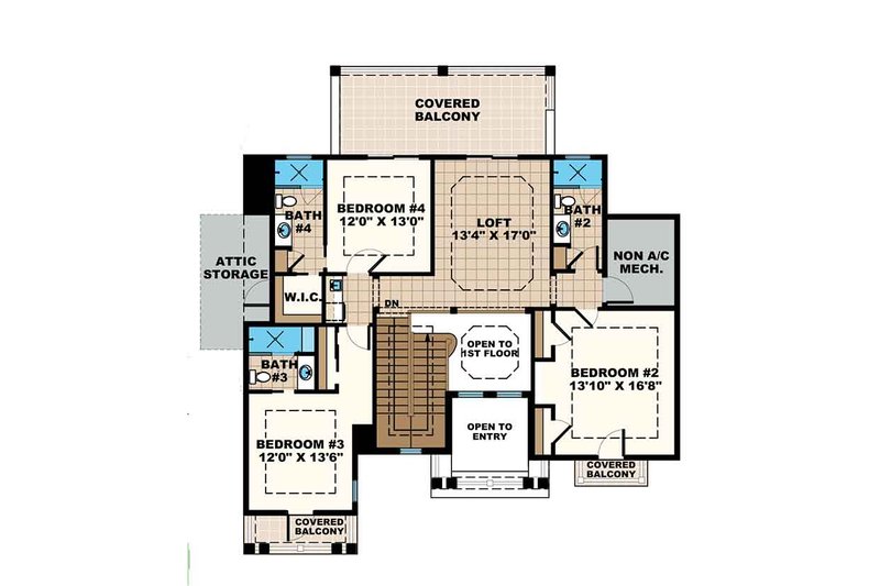 Dream House Plan - Floor Plan - Upper Floor for Mediterranean House Plan #1017-169 - 4 bed, 4.5 bath