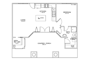 Floor Plan - Main Floor for Cottage House Plan #8-205 - 1 bed, 1 bath