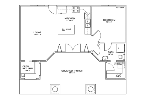 Floor Plan - Main Floor for Cottage House Plan #8-205 - 1 bed, 1 bath
