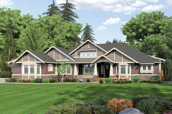 Exterior - Front Elevation 3 for Ranch House Plan #132-554 - 3 bed, 3.5 bath